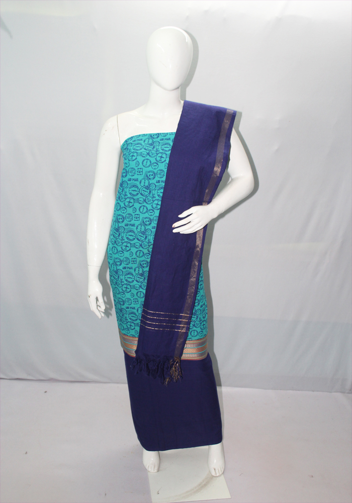 Sky Blue Printed Straight Kurta Salwar Suit Set